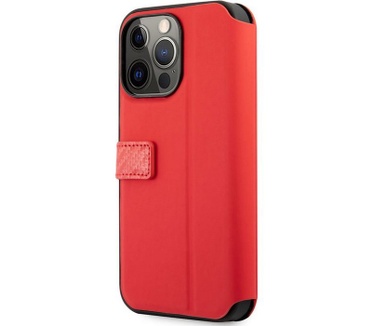 Ferrari Smooth Carbon Book Case - iPhone 13 Pro (6.1") - Zwart Rood