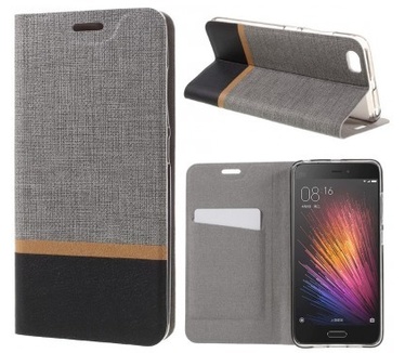 qMust Xiaomi Mi 5 Wallet Case - TPU frame - Striped Grey
