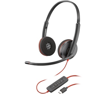 Poly Blackwire 3220 stereo USB-C + USB-C/A-adapter (bulk) (Rood, Zwart)