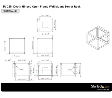 Startech.com 8U 22inch Diep Scharnierend Open Frame Serverrack Wandmontage