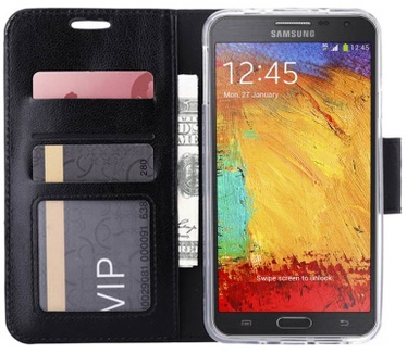 Luxe Lederen Bookcase hoesje voor de Samsung Galaxy Note 3 Neo - Zwart (Samsung Galaxy Note 3 Neo) Zwart