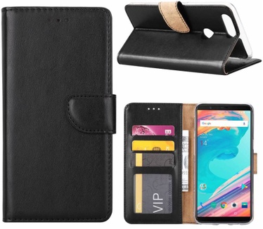 Luxe Lederen Bookcase hoesje voor de OnePlus 5T - Zwart (OnePlus 5T) Zwart