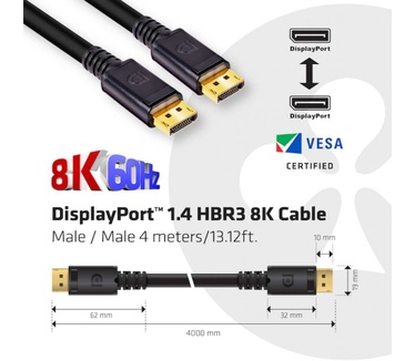 Club 3D DisplayPort 1.4 HBR3 8K 4meter Zwart (CAC-1069B) Zwart