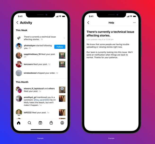 Instagram storing