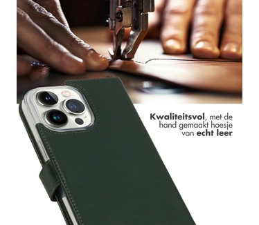Selencia Echt Lederen Bookcase iPhone 14 Pro Max - Groen
