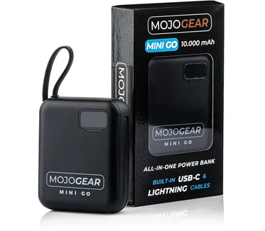 Mojogear MINI GO 10.000 mAh powerbank met ingebouwde kabels - Zwart