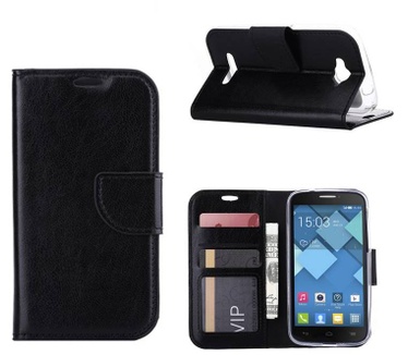 Luxe Lederen Bookcase hoesje voor de Alcatel One Touch Pop C7 - Zwart (Alcatel One Touch Pop C7) Zwart