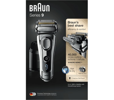 Braun Series9 Elekt. Scheerapparaat Mannen 9297cc, Clean&Charge Station En Lederen Reisetui - Chroom