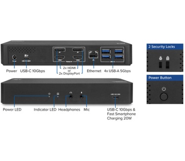 ACT AC7160 USB-C Docking Station 4K, for 2 HDMI or DisplayPort monitors, DisplayLink