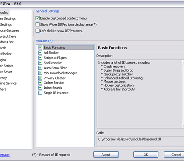 IE7pro 2.0 settings