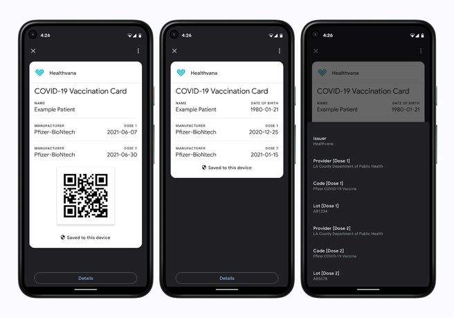 Google Passes-api voor coronavaccinatiebewijs