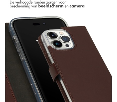 Selencia Echt Lederen Bookcase iPhone 14 Pro Max - Bruin