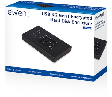 Ewent USB 3.1 Gen 1 (USB 3.0) 2.5 inch SATA HDD/SSD behuizing met cijferslot Zwart