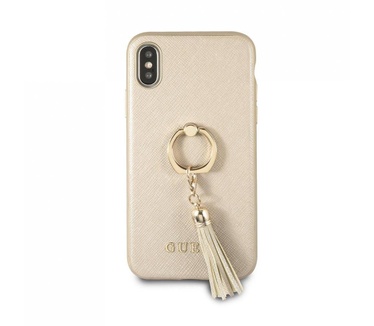 Guess Originele Saffiano Ring Back Cover Hoesje voor de Apple iPhone XR - Goud (iPhone XR) Goud
