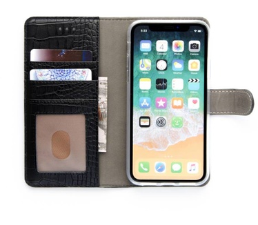 Krokodillen design Lederen Bookcase hoesje voor de Apple iPhone X - Zwart (Apple iPhone X) Zwart