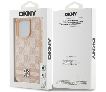 DKNY Checkered Printed Stripe Back Case - iPhone 14 Pro Max Roze Roze