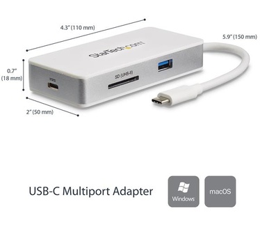 Startech.com USB-C 4-in1 multiport adapter SD (UHS-II) kaartlezer 100W Power Delivery 4K HDMI GbE 1x USB 3.0