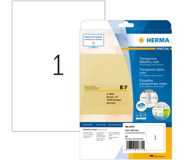 Herma Etiketten transparant mat A4 210x297 mm folie 25 st.