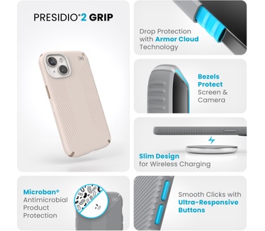 Speck Presidio2 Grip Apple iPhone 15 Bleached Bone - with Microban