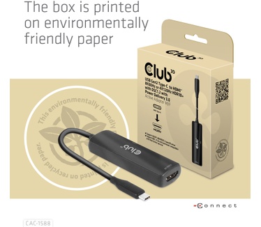 Club 3D USB Gen2 Type-C to HDMI™ 8K60Hz or 4K120Hz HDR10+ with DSC1.2 with Power Delivery 3.0 Active Adapter M/F