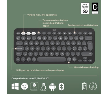 Logitech Pebble 2, Tonal Graphite, Qwerty US