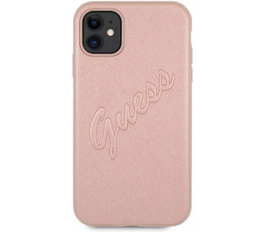 Guess Saffiano Vintage Hard Case - Apple iPhone 11 (6.1") - Roze Rosé Goud