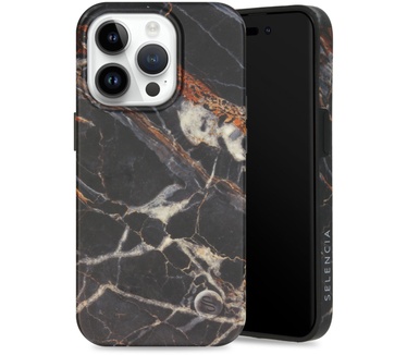Selencia Aurora Fashion Backcover iPhone 14 Pro - Duurzaam hoesje - 100% gerecycled - Zwart Marmer