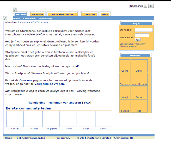 Startphone (Bron: web.archive.org)