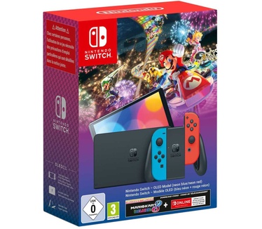 Nintendo Switch OLED Neon + Mario Kart 8 Deluxe + Switch Online 3 maanden Blauw, Rood