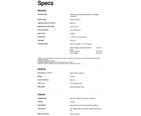 De specificaties op de site van Lightyear