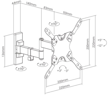 Allteq TV beugel draaibaar/kantelbaar - Schermformaat: 13 t/m 42 inch.