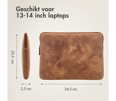Accezz Leather Laptop hoes met rits 13-14 inch - Laptopsleeve - Cognac