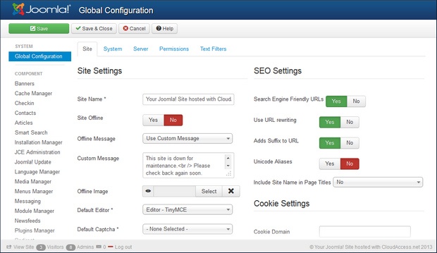 Joomla! 3.0 dashboard screenshot (620 pix)