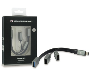 Conceptronic HUBBIES USB 3.1 Type-C to 1-Port USB 3.0 + 2-Port USB 2.0 Cable Hub, grey