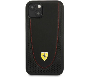 Ferrari Leather Curved Line Back Case - iPhone 13 (6.1") - Zwart Zwart