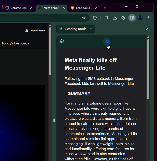 Google Chrome - voorleesfunctie in leesmodus