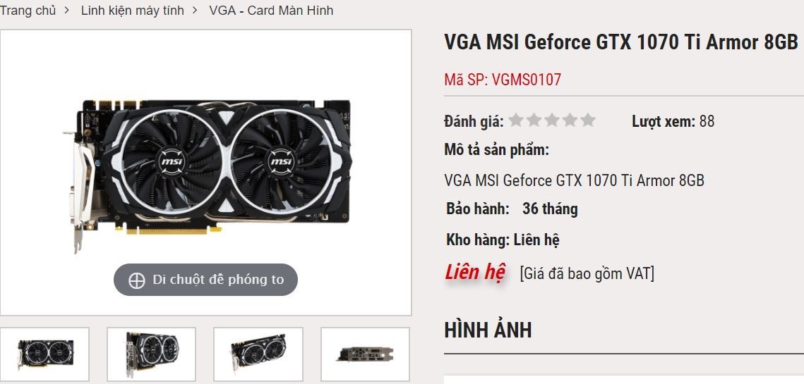 Nvidia GTX 1070 Ti weblistings