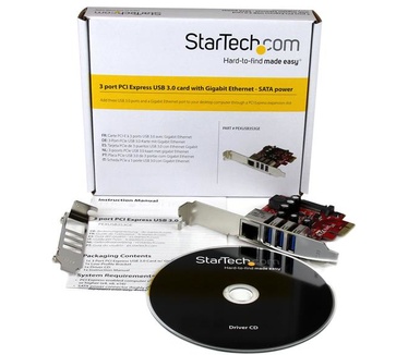 Startech.com 3-poorts PCI Express USB 3.0-kaart + gigabit Ethernet