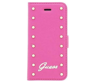 Guess Originele Tessi Folio Bookcase hoesje met Gouden Studs voor de Apple iPhone 5 / 5S / SE - Roze (iPhone 5 / 5S / SE) Roze