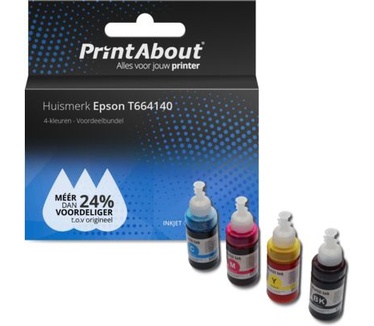 PrintAbout Huismerk Epson T664140 Inktcartridge 4-kleuren Voordeelbundel