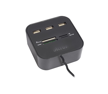 Ultron UHC-300. Hub interfaces: USB 2.0. Overdrachtssnelheid: 480 Mbit/s, Compatibele geheugenkaarten: MMC, MS Duo, MS Micro (M2), MS PRO Duo, Memory Stick (MS), MicroSD (TransFlash), MiniSD, RS-MMC, SD,. Type stroombron: USB. Kleur van het product: Zwart