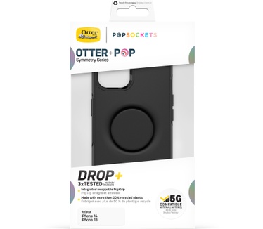Otterbox OtterBox Otter+Pop Case voor iPhone 14/iPhone 13, Schokbestendig, Valbestendig, Beschermhoes met PopSockets PopGrip, 3x getest volgens militaire standaard, Antimicrobieel, Zwart