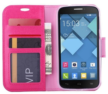 Luxe Lederen Bookcase hoesje voor de Alcatel One Touch Pop C7 - Roze (Alcatel One Touch Pop C7) Roze