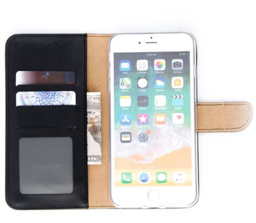 Luxe Lederen Bookcase hoesje voor de Apple iPhone 8 Plus - Zwart (Apple iPhone 8 Plus) Zwart