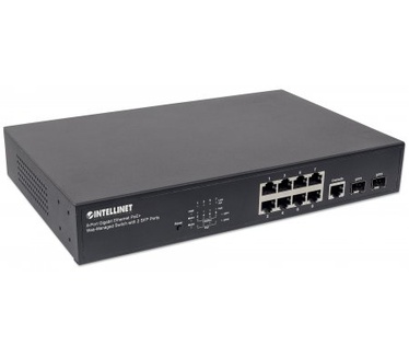 Intellinet 8-Port Gigabit Ethernet PoE+ Web-Managed Switch with 2 SFP Ports, IEEE 802.3at/af Power over Ethernet (PoE+/PoE) Compliant, 140 W, Endspan, Desktop, 19" Rackmount (Euro 2-pin plug)