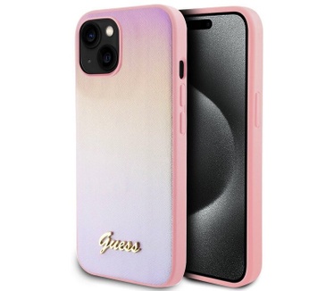 Guess Iridescent Metal Script Back Case - iPhone 15 (6.1") - Roze Roze