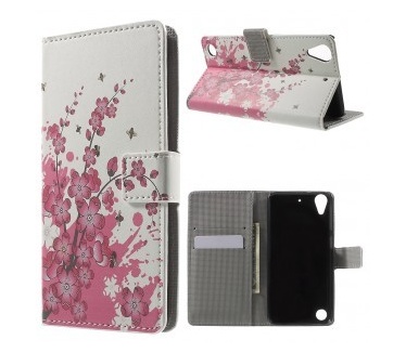qMust HTC Desire 530 Wallet Case - hoesje met stand - Pink Blossom