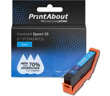 PrintAbout Huismerk Epson 33 (C13T33424012) Inktcartridge Cyaan
