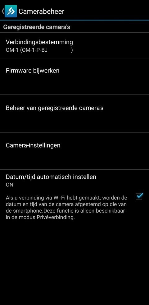 OI.Share app: Camerabeheer -  firmware bijwerken