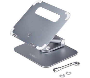 Startech.com Telescopische Laptopstandaard, 360 Roterende Voet, Draaibare Laptophouder voor Bureau, In Hoogte Verstelbaar & Kantelbaar, Max 5kg, Aluminium